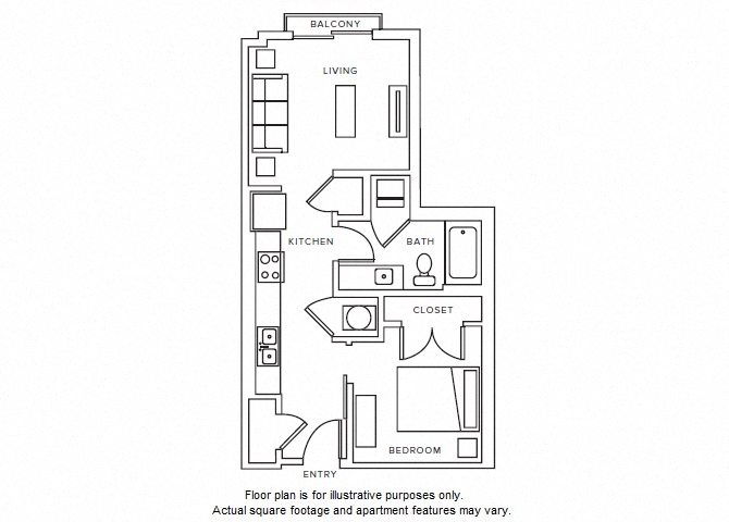 Floor plan for studio, 1 bath, 570 sqft